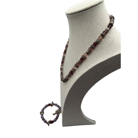 Vintage Napier Beaded Necklace & Bracelet Set With Purple & Silver Accents - Picture 4 of 12